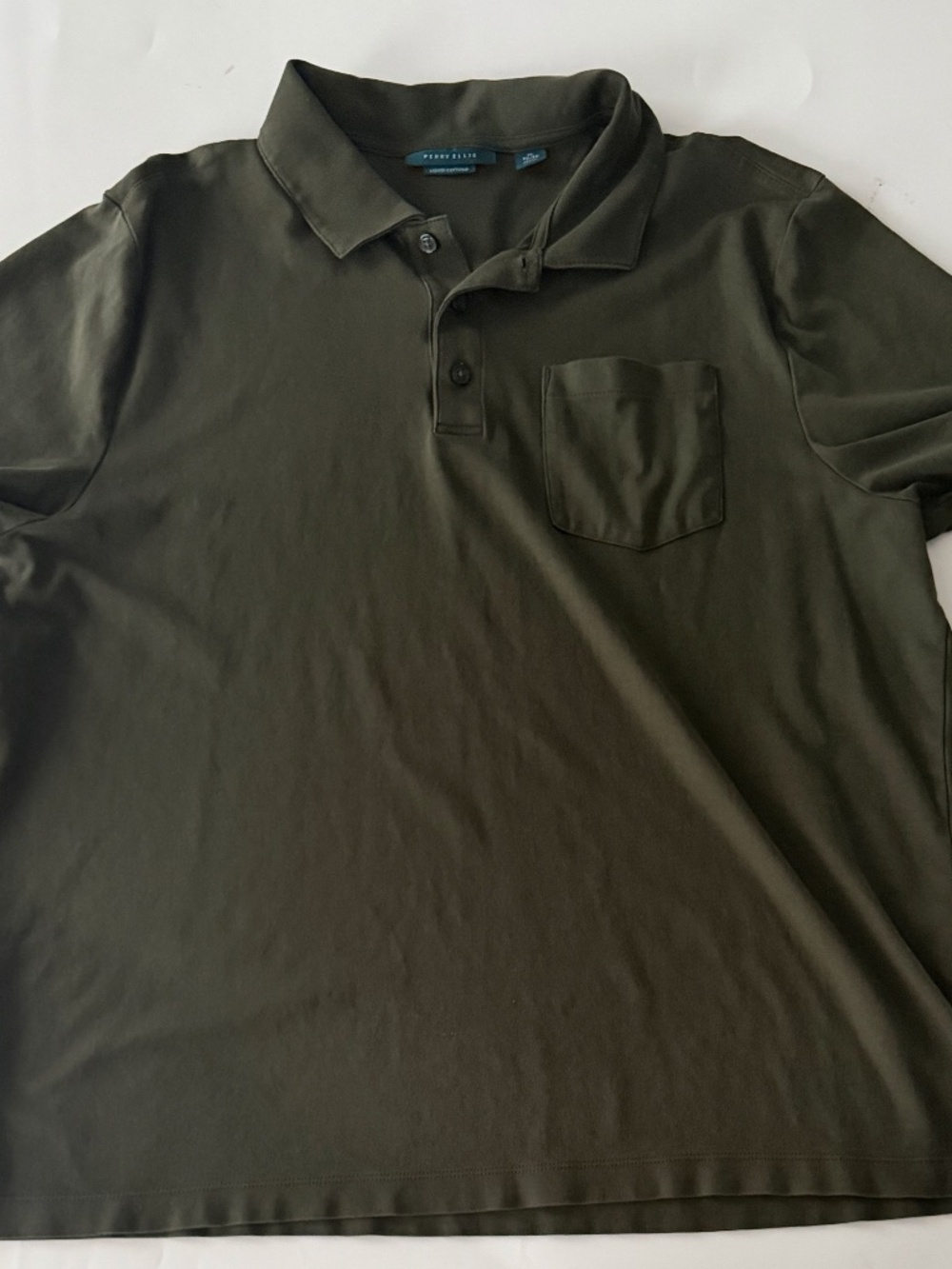 Perry Ellis Men's Liquid Cotton Army Green Polo EUC Size XL